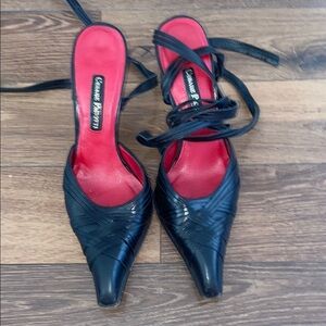 Vintage Cesare Paciotti Black Strappy Heels with Red Insole